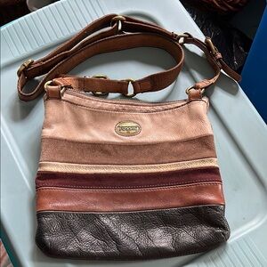 Fossil Brown and Tan Crossbody Bag with Adjustable Strap
